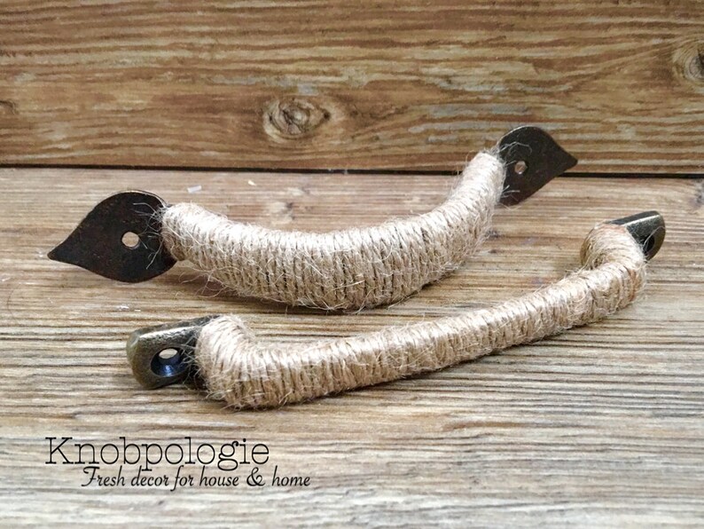 SET OF 4 Nautical Jute Rope Wrapped Handle Drawer Pull Etsy