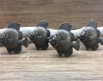 SET OF 4 - Large Bronze Fish Knob - Giant Goldfish Drawer Pull - Beach Theme - Nautical Nursery decor