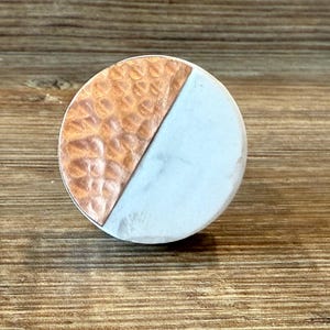Stone and Hammered Copper Knobs - Drawer Pull - Cabinet Handle