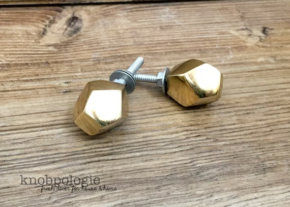 SET OF 2 Gold Nugget Knobs - Small Burnished Gold Multifacet Drawer Pulls - Metal Knob - Pirate's Booty Treasure - Art Deco - Gatsby Style