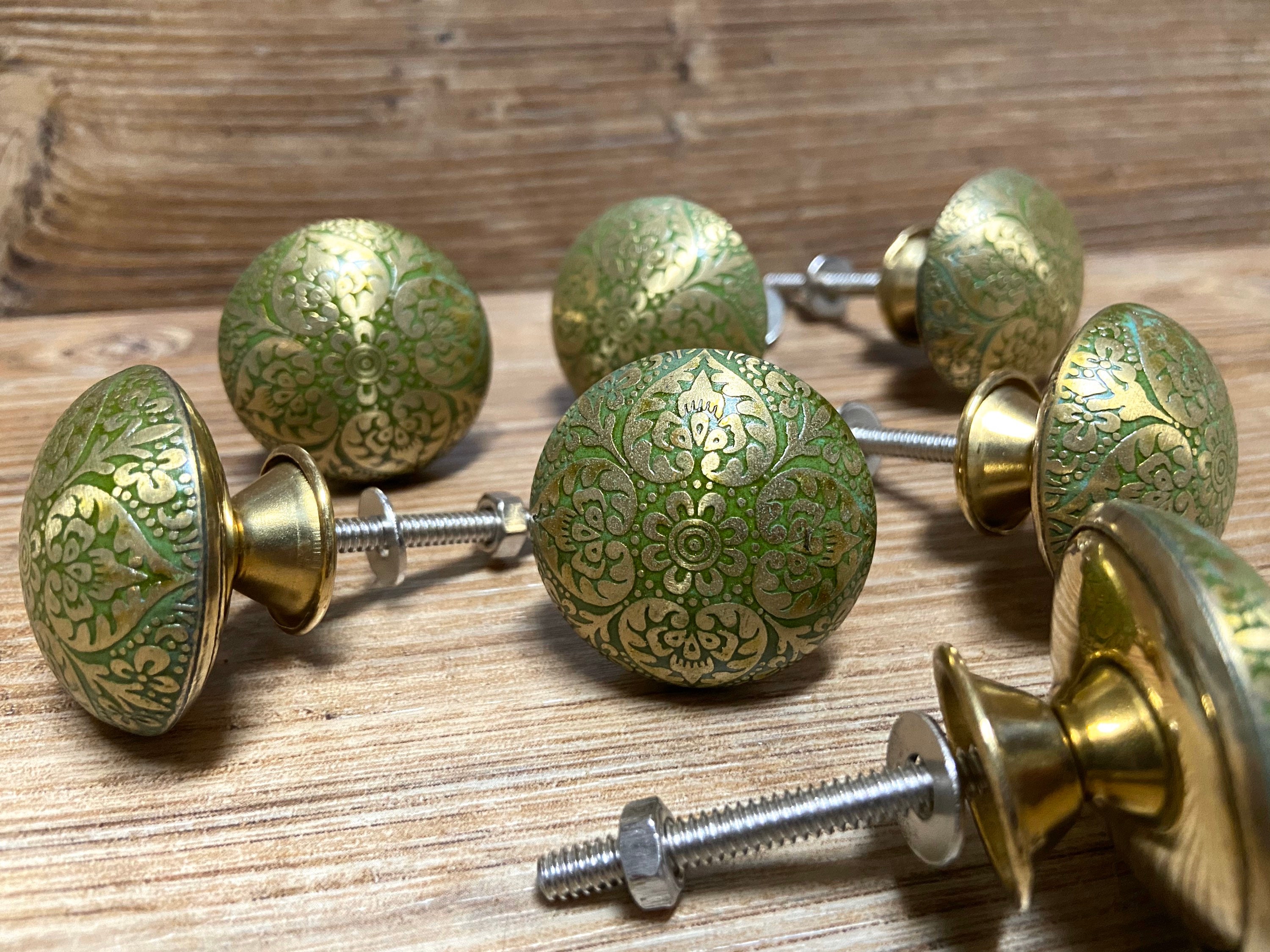 SET of 4 Gold and Green Ornate Heart Knob Drawer Pull Etsy
