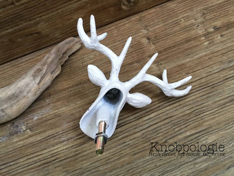 SET OF 2 White Stag Antler Deer Head Metal Knob Antler Etsy