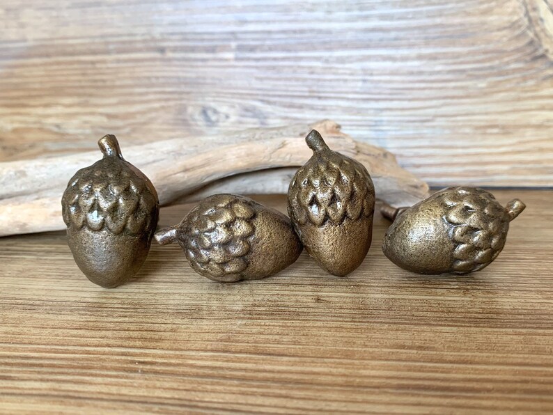 Set Of 4 Acorn Knobs Small Cast Metal Acorn Knobs Etsy