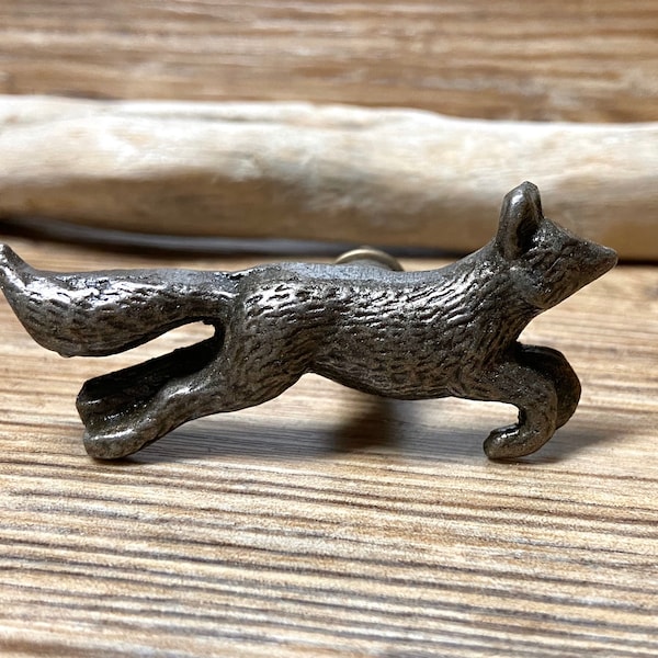 Running Fox Metal Knob - Nature Forest Fairytale Theme - Decorative Bunny Drawer Pull - Nursery