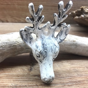 Distressed Creamy White Antler Deer Head Metal Knob - Antler Drawer Pull Nature Buck Doe Forest Theme - Hunter Mancave Nursery