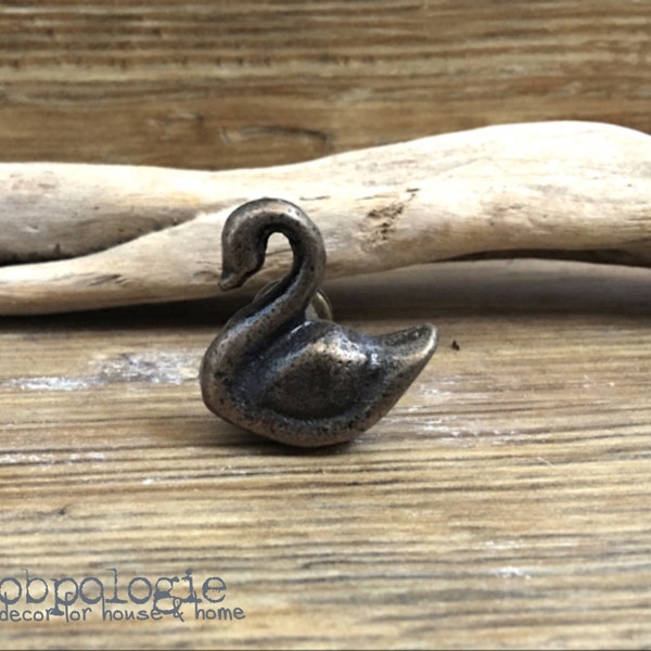 Antique Bronze Cast Iron Swan Knob - Duck Goose Bird Drawer Pull - Zoo Animal Theme - Nursery decor