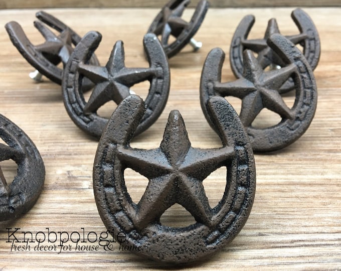 SET OF 6 Horseshoe Star Knob Cast Iron Star Knob Western Horseshoe