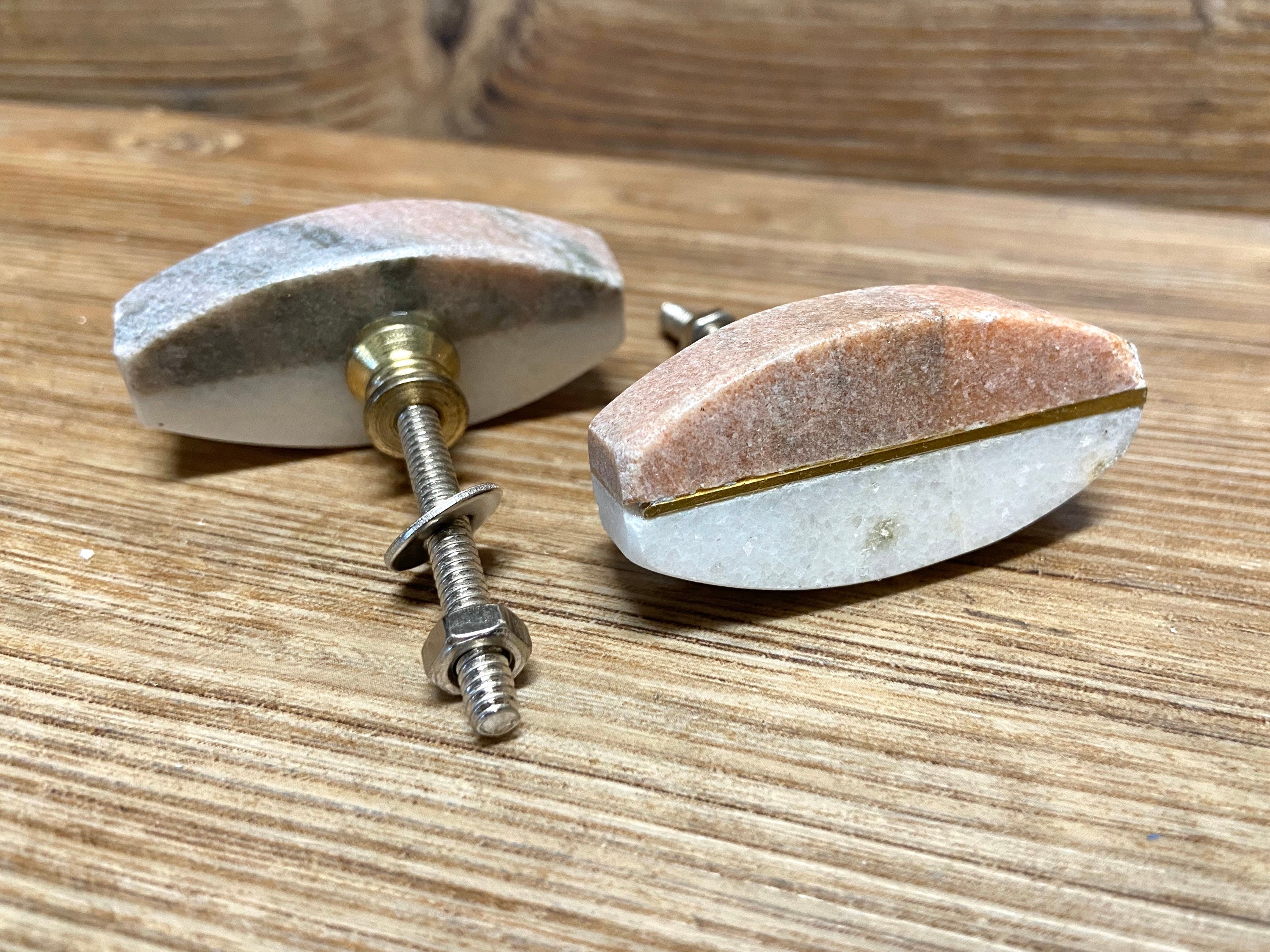 2er Set ovaler Marmorstein und Pink/Grauer Knauf mit | Etsy