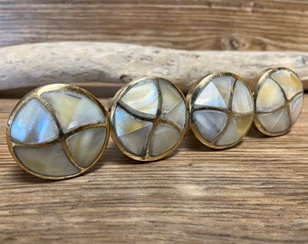 SET of 4 - Light Gold and Abalone Knob Drawer Pull