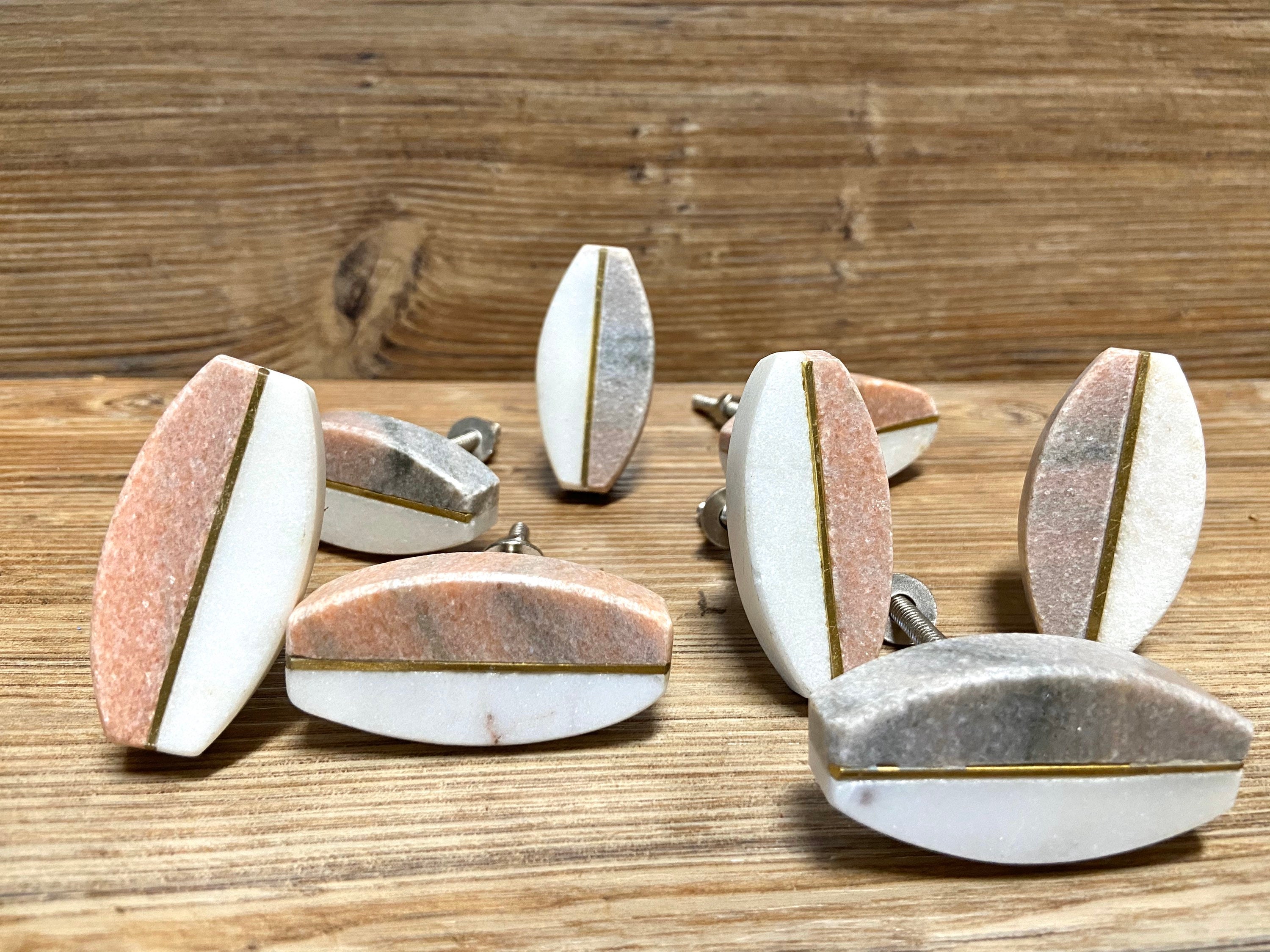 2er Set ovaler Marmorstein und Pink/Grauer Knauf mit | Etsy