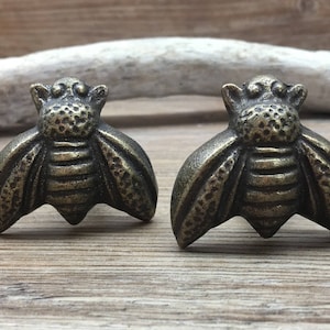 SET OF 2 Bumble Bee Knobs - Honeybee Cabinet Knob Drawer Pull - Cast Iron Knob - Nature Nursery Decor