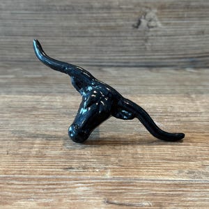 Black Longhorn Metal Knob - Western Steer Drawer Pull - Rustic Texas Cowboy Desert Theme Bull Cabinet Knob