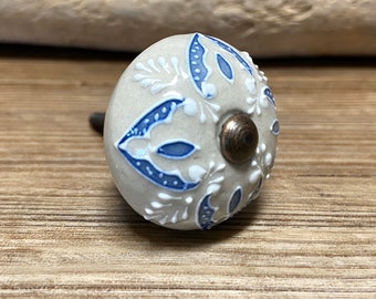 Blue and Cream Ceramic Knob - Drawer Pulls - Cabinet Knobs