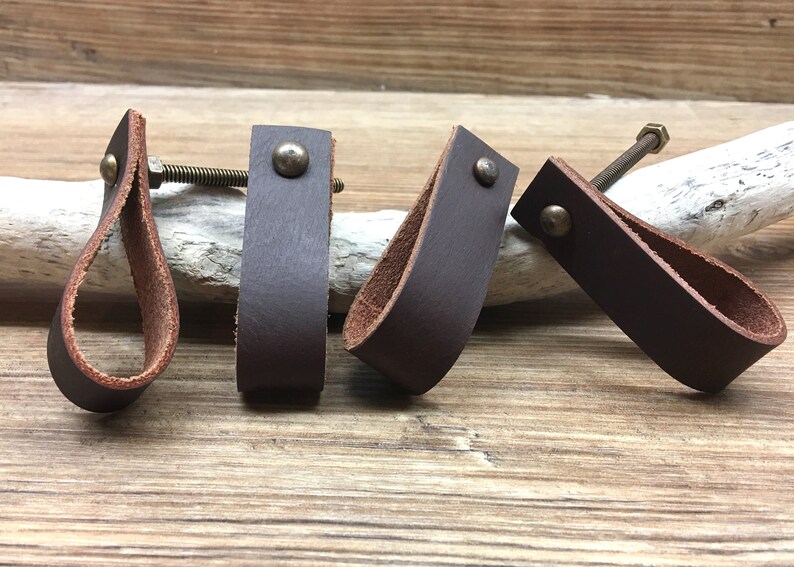 Dark Brown Genuine Leather Loop Drawer Pull Natural Rustic Etsy