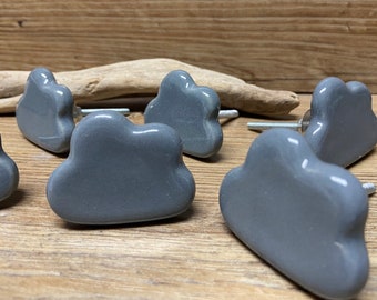 SET Of 8 Cloud Knobs - Grey Ceramic Cloud Dresser Drawer Pull - Whimsical Cartoon Inspired Cabinet Knob