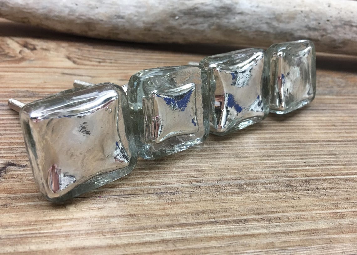 Clear Mercury Silver Small Glass Square or Diamond Glass Knob - Etsy