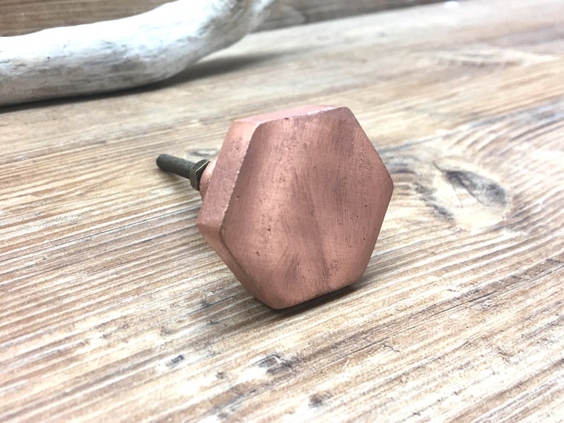 Copper Color Geometric Metal Knob Set of 2 Rose Gold Metal Hexagon Knobs