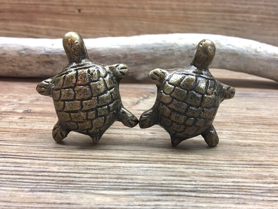 Set Of 2 Turtle Drawer Pulls Antique Pewter Metal Turtle Etsy