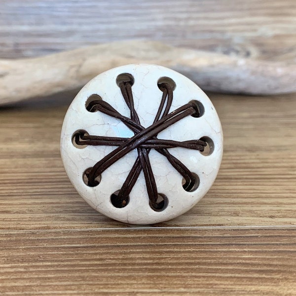 Ivory and leather lace drawer knob