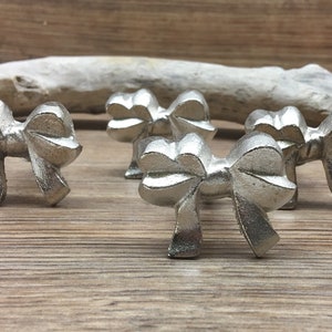 SET OF 6 Silver Metal Bow Knobs - Ribbon Bow Drawer Pull - Whimsical Baby Girl Nursery - Cabinet Decor