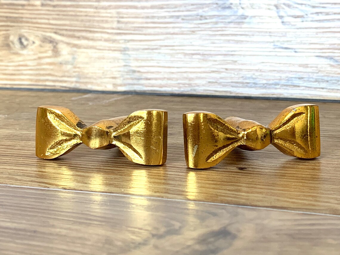 Set of 4 Gold Metal Bow Knobs Ribbon Bow Drawer Pull Etsy
