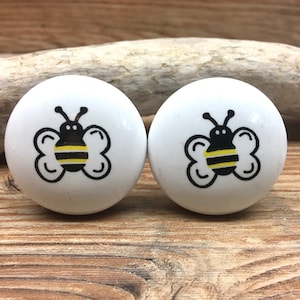 SET OF 2 Bumble Bee Knobs - Honeybee Cabinet Knob Drawer Pull - Nature Nursery Decor
