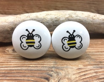 SET OF 2 Bumble Bee Knobs - Honeybee Cabinet Knob Drawer Pull - Nature Nursery Decor