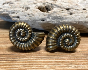 2er SET - Nautilus Muschel Detailel Metall Knauf - Bronze Spiral Muschel Möbelknauf - Strand Haus - Maritim Kinderzimmer Dekor