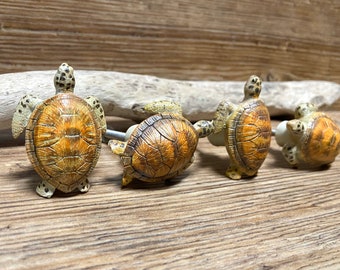 Set of 4 Sea Turtle Drawer Knobs - Ceramic Turtle Shell Knob - Beach Nautical Drawer Pull - Ocean Bathroom or Nursery decor