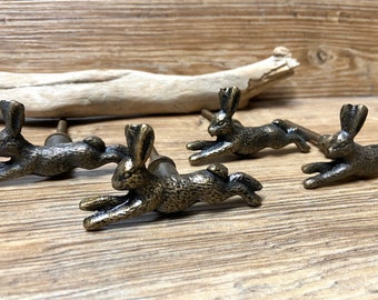 SET OF 4 Running Rabbit Bunny Metal Knobs - Nature Forest Fairytale Theme - Decorative Bunny Drawer Pull - Nursery