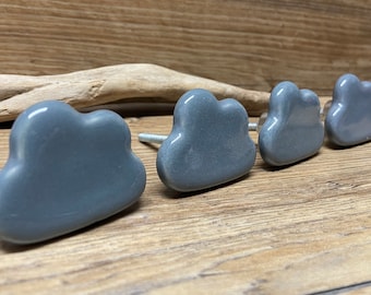 SET med 4 Cloud Knops - Grå Keramik Cloud Byråhandtag - Nyckfull Tecknadsinspirerad Skåpknopp