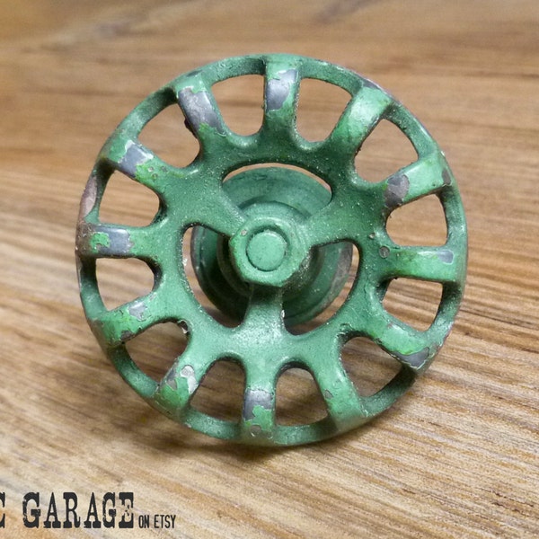 Large Vintage Green Cast Iron Water Valve Faucet Knob - Industrial Drawer Pull - Decorative Knob - Shabby Chic Cabinet Decor