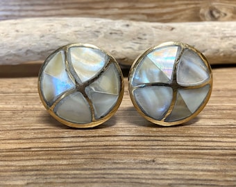 SET of 2 - Light Gold and Abalone Knob Drawer Pull