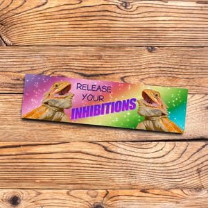Funny Lizard Bumper Sticker Release Your Inhibitions Meme Decal Rainbow Sparkle Aesthetic Car Laptop Sticker Gift for Reptile Lovers Gen Z image 1