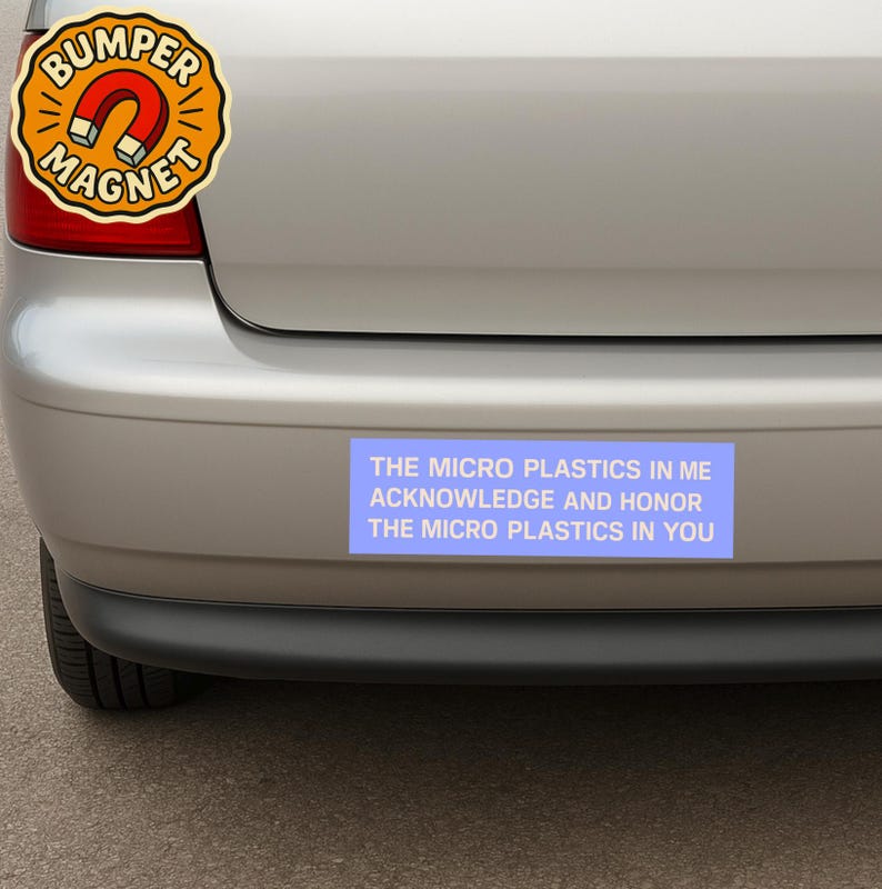 Funny retro bumper magnet for environmentalists with vintage design and micro plastics humor, weird car decal with ironic wellness vibes image 7