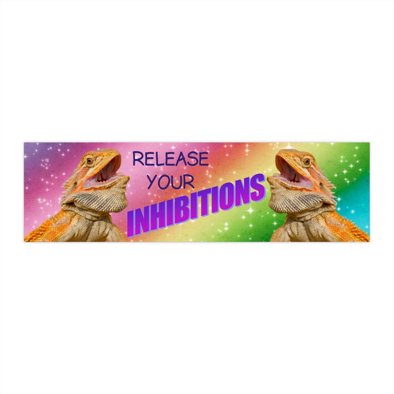 Funny Lizard Bumper Sticker Release Your Inhibitions Meme Decal Rainbow Sparkle Aesthetic Car Laptop Sticker Gift for Reptile Lovers Gen Z image 2
