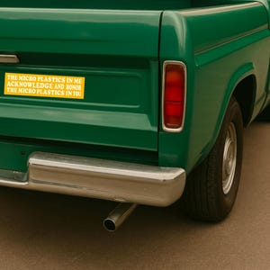 Funny retro bumper sticker for environmentalists with vintage design and micro plastics humor, weird car decal with ironic wellness vibes image 5