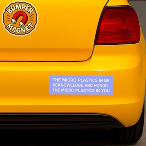 Funny retro bumper magnet for environmentalists with vintage design and micro plastics humor, weird car decal with ironic wellness vibes image 3