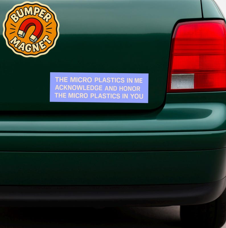 Funny retro bumper magnet for environmentalists with vintage design and micro plastics humor, weird car decal with ironic wellness vibes image 5
