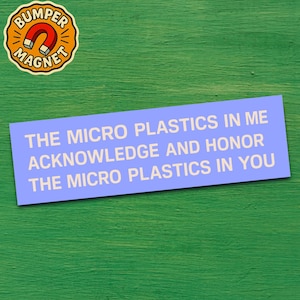 Funny retro bumper magnet for environmentalists with vintage design and micro plastics humor, weird car decal with ironic wellness vibes image 1