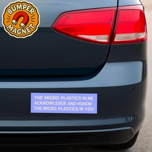 Funny retro bumper magnet for environmentalists with vintage design and micro plastics humor, weird car decal with ironic wellness vibes image 6