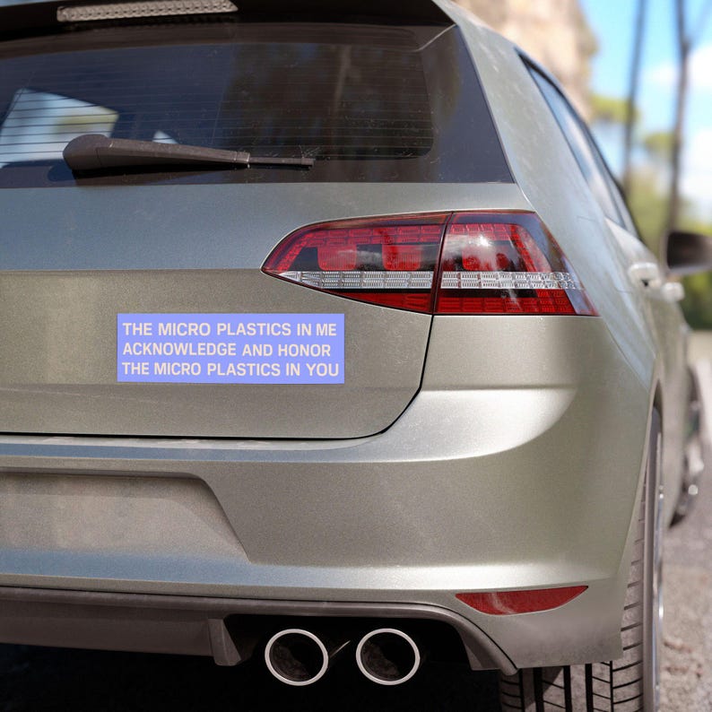 Funny retro bumper magnet for environmentalists with vintage design and micro plastics humor, weird car decal with ironic wellness vibes image 9