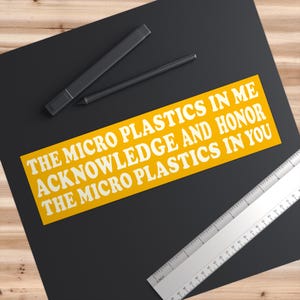 Funny retro bumper sticker for environmentalists with vintage design and micro plastics humor, weird car decal with ironic wellness vibes image 7