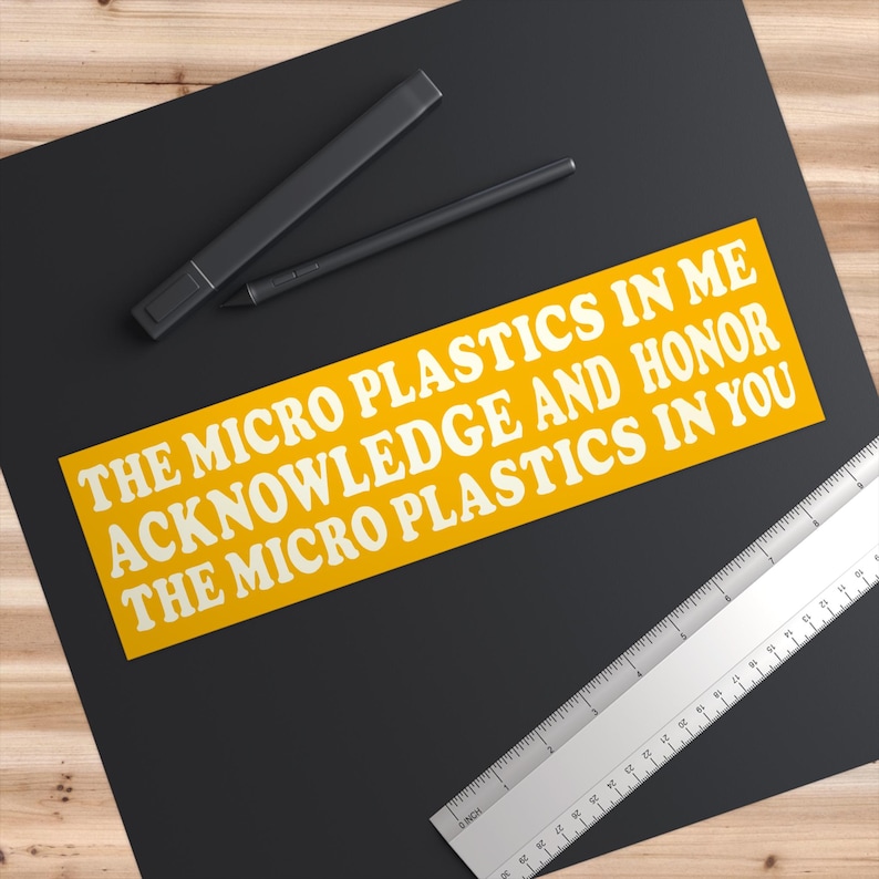 Funny retro bumper sticker for environmentalists with vintage design and micro plastics humor, weird car decal with ironic wellness vibes image 7