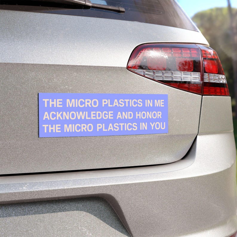 Funny retro bumper magnet for environmentalists with vintage design and micro plastics humor, weird car decal with ironic wellness vibes image 10