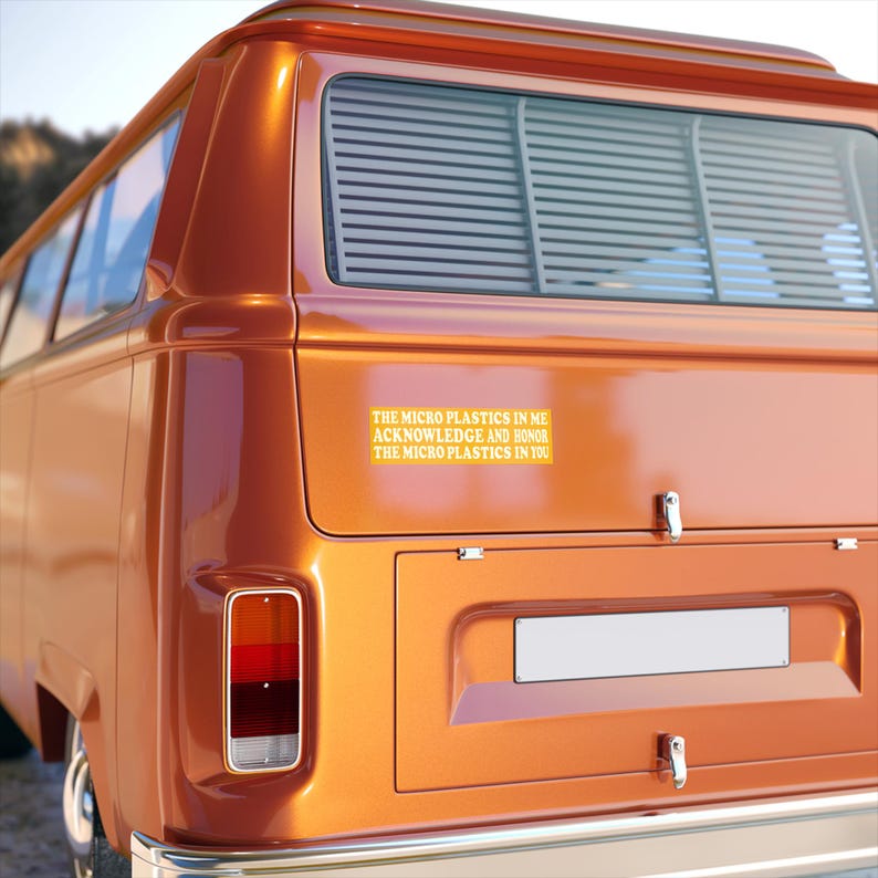 Funny retro bumper sticker for environmentalists with vintage design and micro plastics humor, weird car decal with ironic wellness vibes image 6