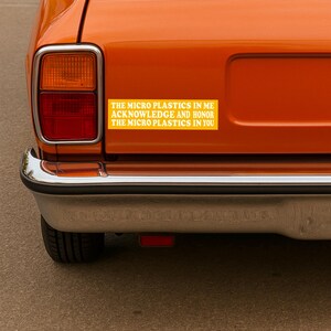 Funny retro bumper sticker for environmentalists with vintage design and micro plastics humor, weird car decal with ironic wellness vibes image 3