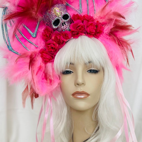 Day Of The Dead Wig Adult Pink Orange
