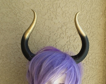 Matador-Bull-horns-Ombre-Black and-Gold horned headband comic-con cosplay horns