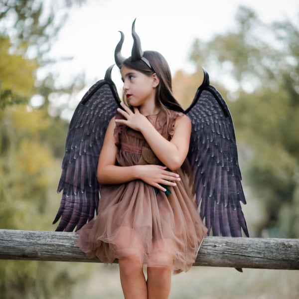 Child Young Maleficent Inspired Full costume includes Horns Wings Dress Accessories girls size girls maleficent costume